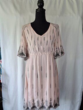 NWOT Anna Sui Oasis Pink Dress with Black Sequins Sz L